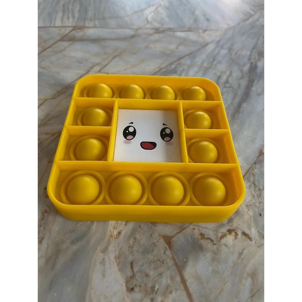Yellow‎ Square Pop Fidget Toy Kawaii Smiling Face Sensory Stress Relief 4x4